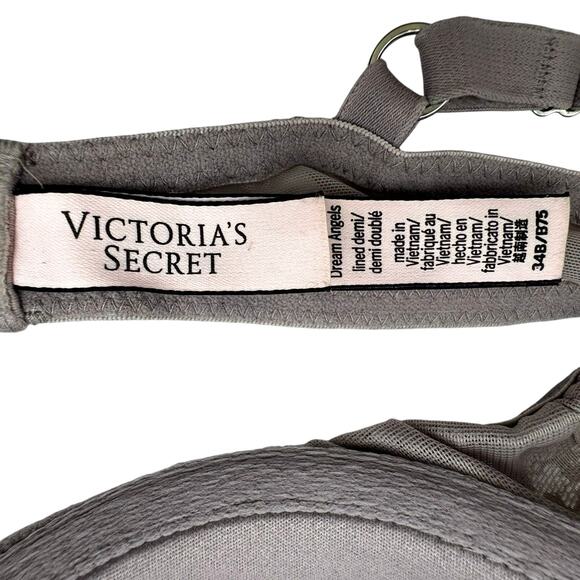 VICTORIA'S SECRET 34B Gray Lace Dream Angels Underwire Lined Demi Push Up Bra - Picture 3 of 6